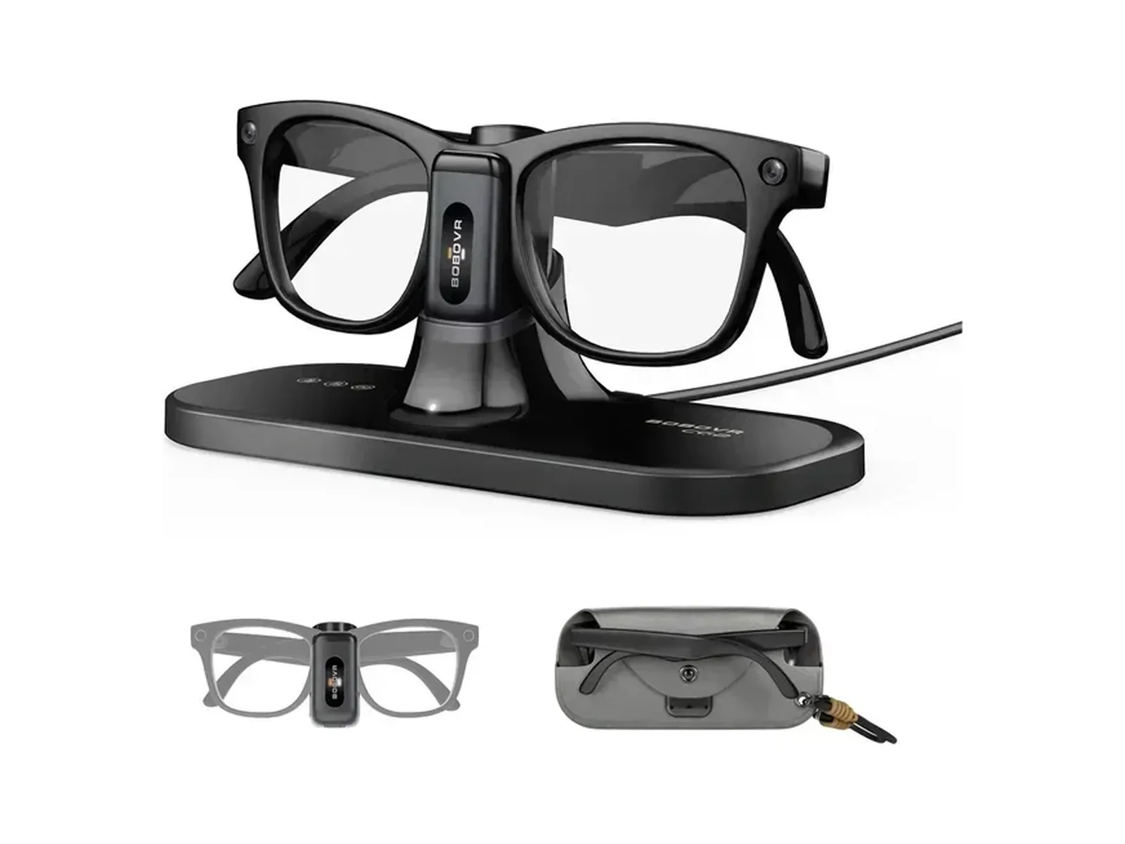 BOBOVR CG2 – תחנת טעינה חכמה 3-ב-1 למשקפי AI (Ray-Ban Meta / Oakley